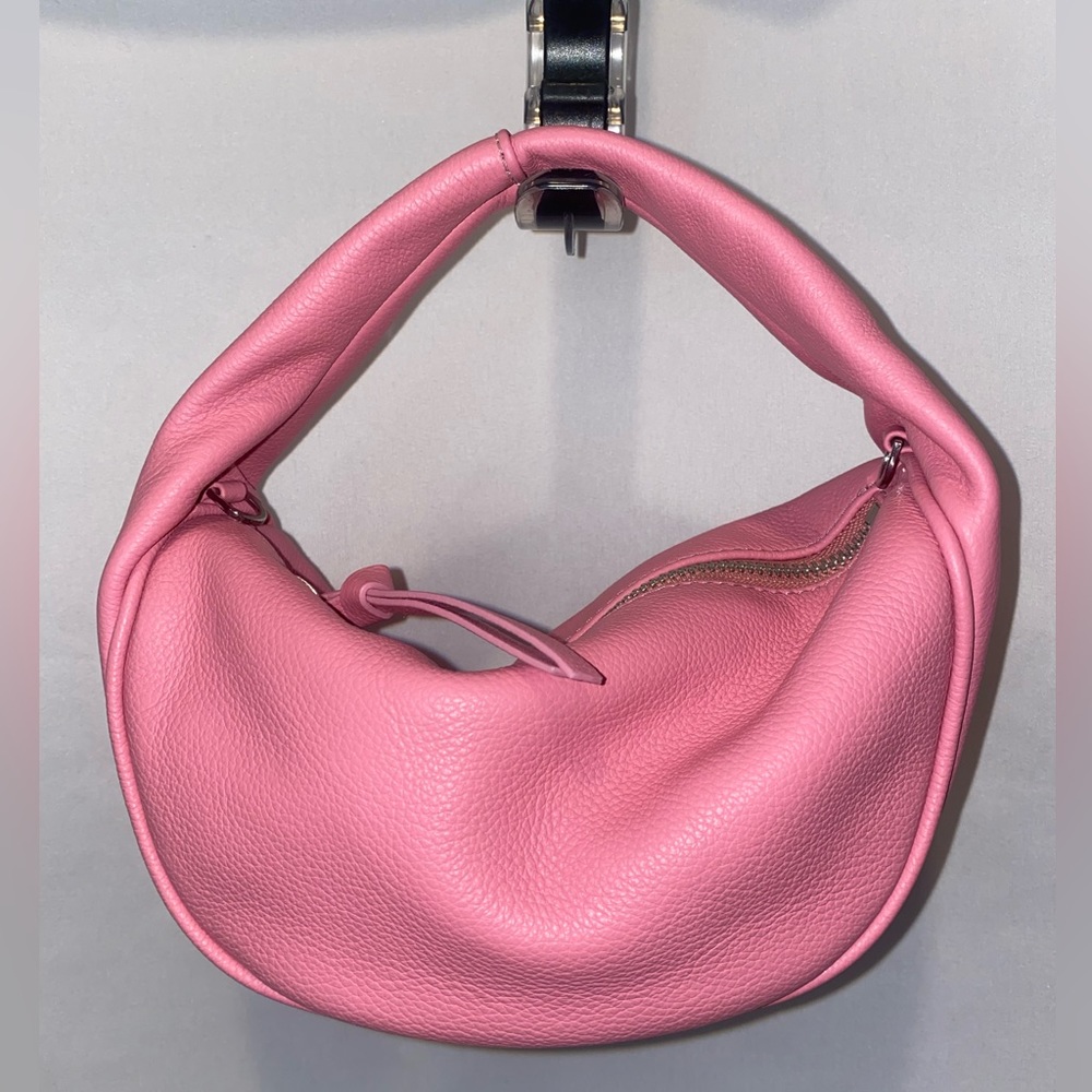 By Far Bubblegum pink leather handle bag with detachable crossbody chain